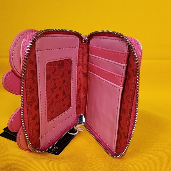 Loungefly Disney Minnie Mouse Pink Iridecent Ears Bow Confetti Zip Wallet NEW - Picture 11 of 13